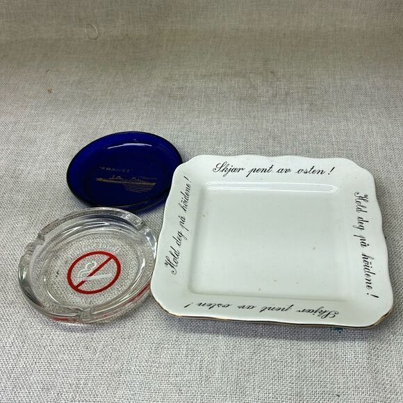 Three-piece bundle foreign European advertising ashtrays - Picture 1 of 8